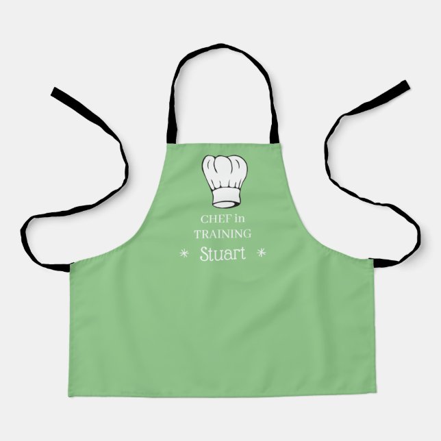 Personalized Kids Aprons -- Chef in Training Sage (Front)
