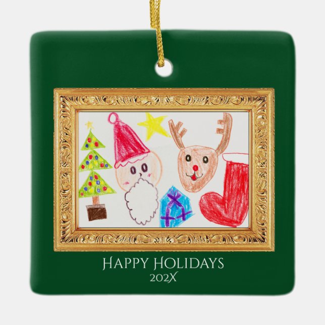 Personalized Kids Art & Photo Christmas Ornament (Front)