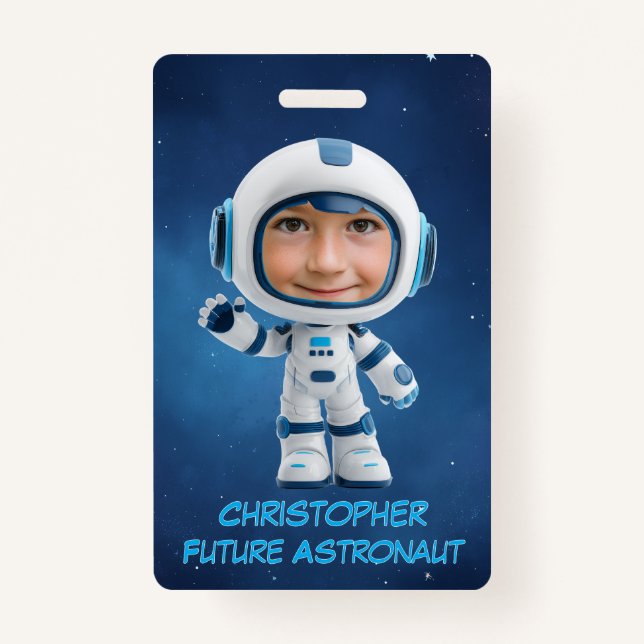 Personalized Kids Astronaut Emergency Contact ID Badge (Front)