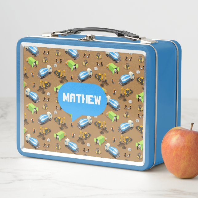 Personalized Kids Construction Vehicles  Metal Lunch Box (In Situ)