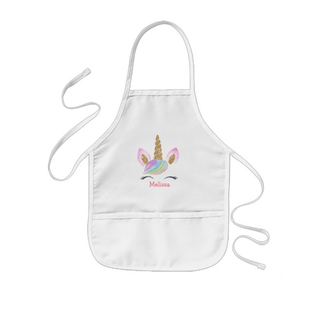 Personalized Kids Cute Unicorn Rainbow Monogram Apron (Front)