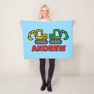 Personalized kid's fleece blanket with excavators
