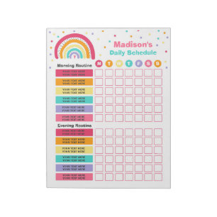 Personalized Kids Rainbow Daily Schedule Routine Notepad