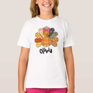 Personalized Kids Thanksgiving Custom Cute Turkey  T-Shirt