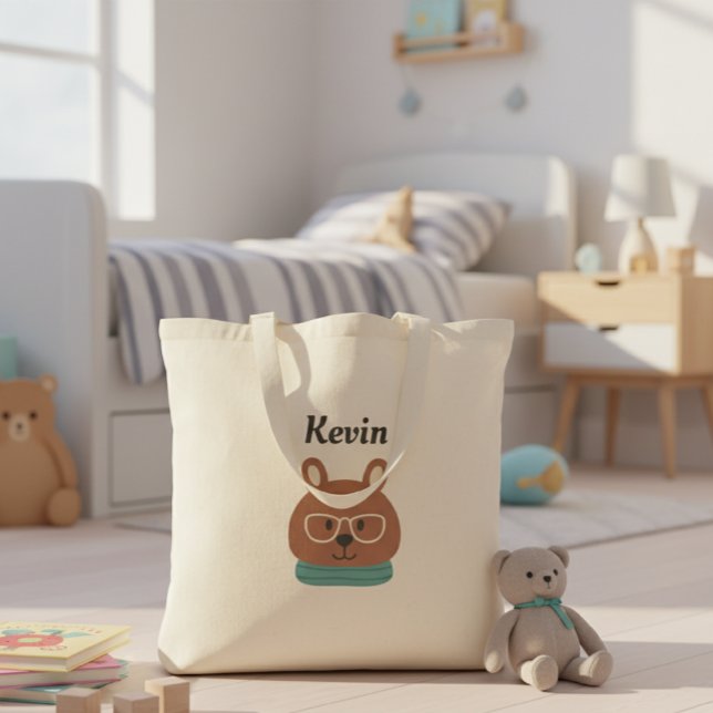 Personalized Kids' Tote Bag with Hipster Bear  (Creator Uploaded)