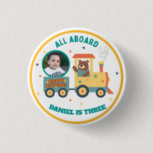 Personalized Kids Train Birthday Photo 3 Cm Round Badge