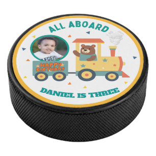 Personalized Kids Train Birthday Photo Hockey Puck