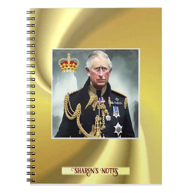 Personalized King Charles III Gold background Note Notebook (Front)