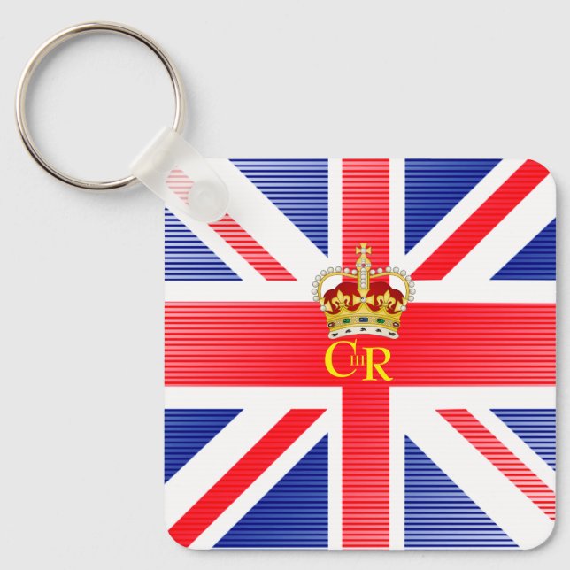 Personalized  King Charles III Monogram and Crown  Key Ring (Front)
