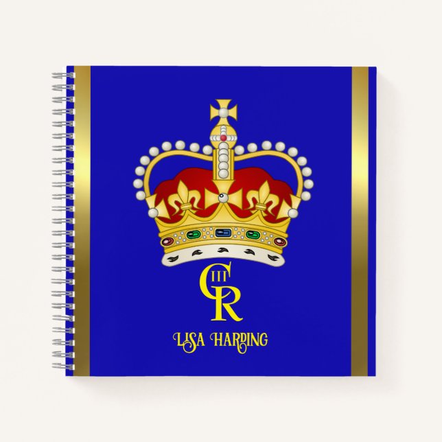 Personalized  King Charles III Monogram and Crown  Notebook (Front)
