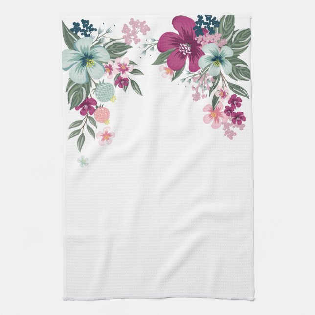 Personalized Kitchen Towel Tropical Flower on Whit (Vertical)