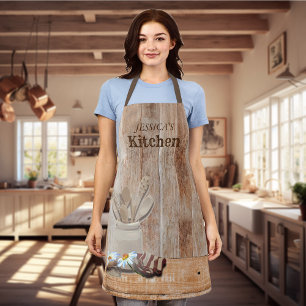 Personalized Kitchen Wood Rustic Daisy Apron