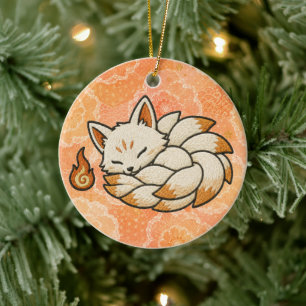 Personalized Kitsune Ceramic Ornament Japanese N