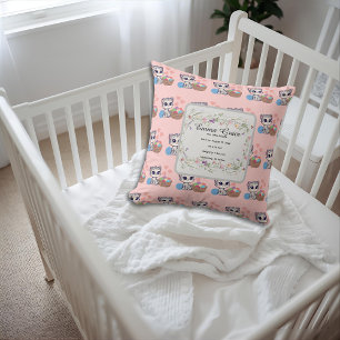 Personalized Kitten & Wildflowers Birth Keepsake Cushion