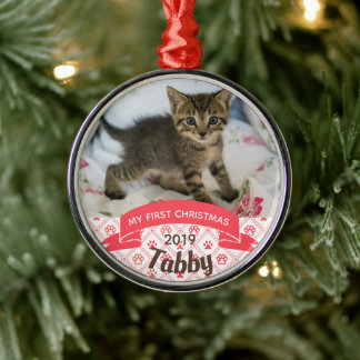 Personalized Kitten's First Christmas Photo Metal Ornament
