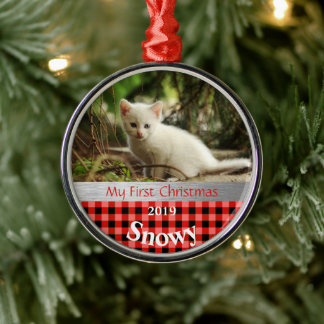 Personalized Kitten's First Christmas Photo Metal Ornament