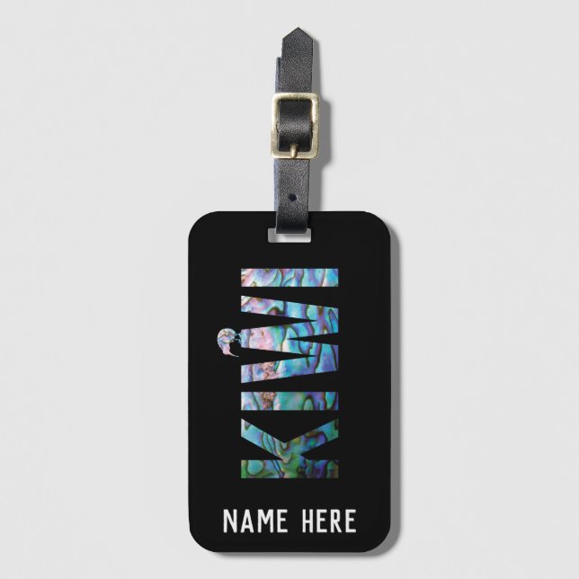 PERSONALIZED KIWI NEW ZEALAND PAUA LUGGAGE TAG (Front Vertical)