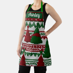 Personalized knitted Christmas tree pattern Apron