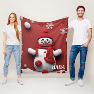 Personalized knitted snowman fleece blanket