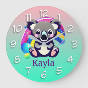 Personalized Koala Bear and Rainbow Large Clock