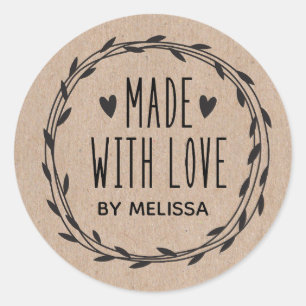 Personalized Kraft Made With Love Classic Round Sticker