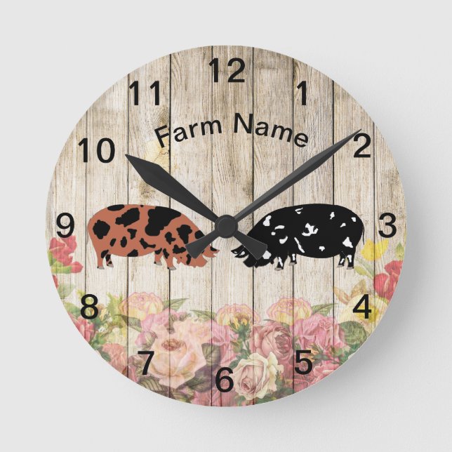 Personalized KuneKune Pig Farm Round Clock (Front)
