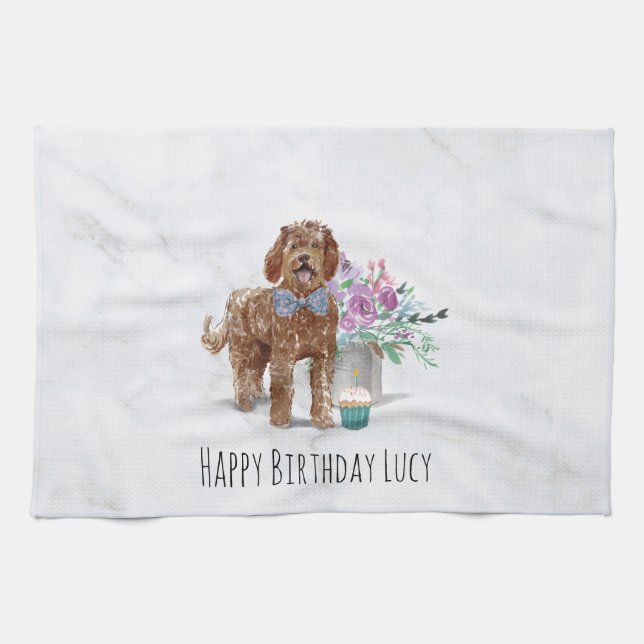 Personalized Labradoodle Dog Kitchen Tea Towel (Horizontal)