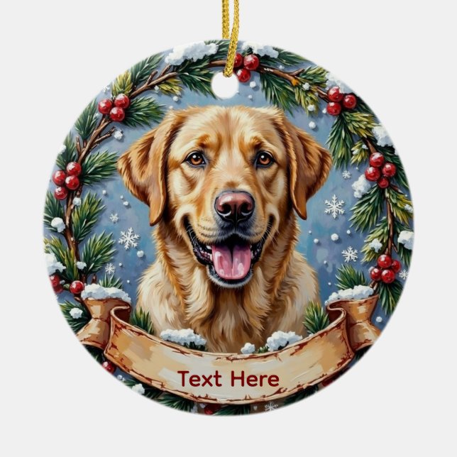 Personalized Labrador Retriever Christmas Ceramic Ornament (Front)