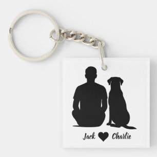 Personalized Labrador Retriever Dog And Male Owner Key Ring