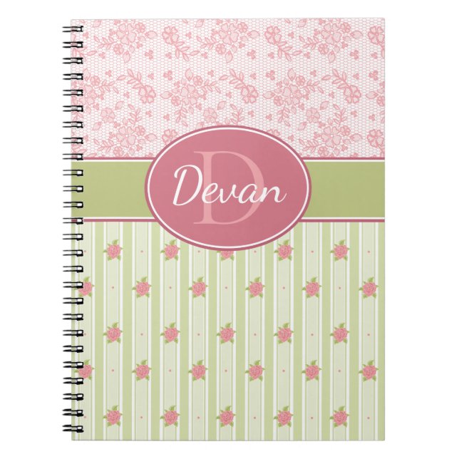 Personalized Lace & English Garden Notebook (Front)