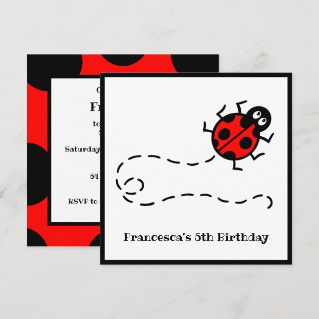Personalized Ladybird Pattern Invitation (Front/Back)
