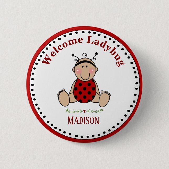 Personalized Ladybug Baby Shower Party  Keepsake 6 Cm Round Badge (Front)