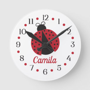 Personalized Ladybug Girl's Nursery Room Decor Round Clock