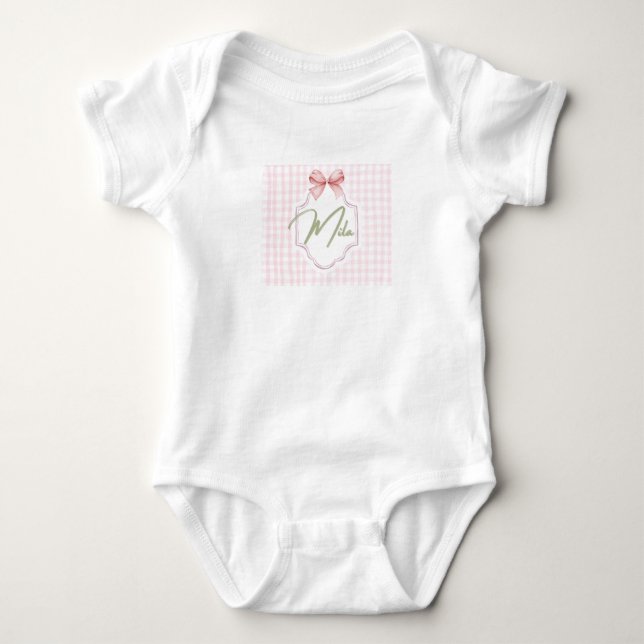 Personalized Lainey Baby Girl Nursery Bow&Gingham  Baby Bodysuit (Front)
