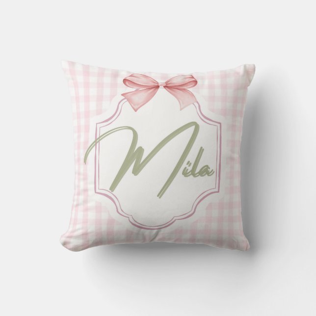 Personalized Lainey Baby Girl Nursery Bow&Gingham  Cushion (Front)