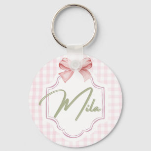 Personalized Lainey Baby Girl Nursery Bow&Gingham  Key Ring