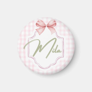 Personalized Lainey Baby Girl Nursery Bow&Gingham  Magnet
