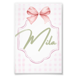 Personalized Lainey Baby Girl Nursery Bow&Gingham Photo Print