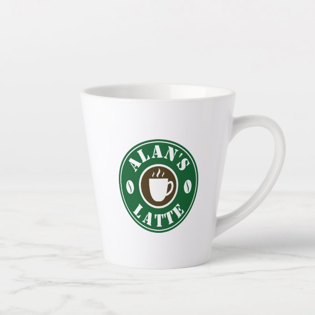 Personalized latte coffee mug gift with bean logo (Right)
