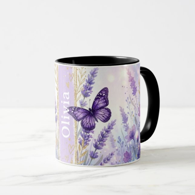 Personalized Lavender Butterfly 11oz Coffee Mug (Front Right)