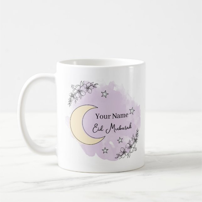 Personalized Lavender Eid Mubarak Coffee Mug (Left)