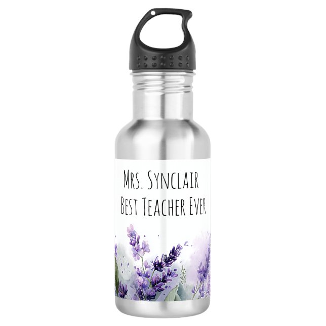 Personalized Lavender Flowers Teacher Appreciation 532 Ml Water Bottle (Front)