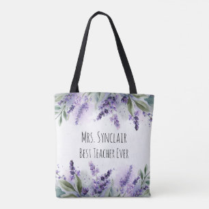 Personalized Lavender Flowers Teacher Appreciation Tote Bag