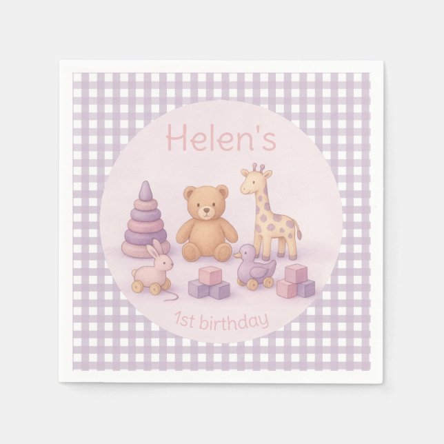 Personalized Lavender Gingham Baby Shower Napkins (Front)