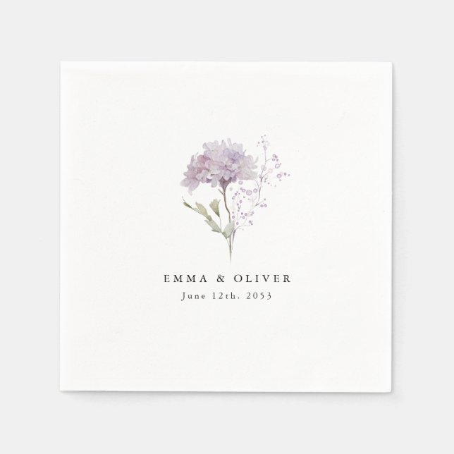 Personalized Lavender hydrangea Watercolor Wedding Napkin (Front)