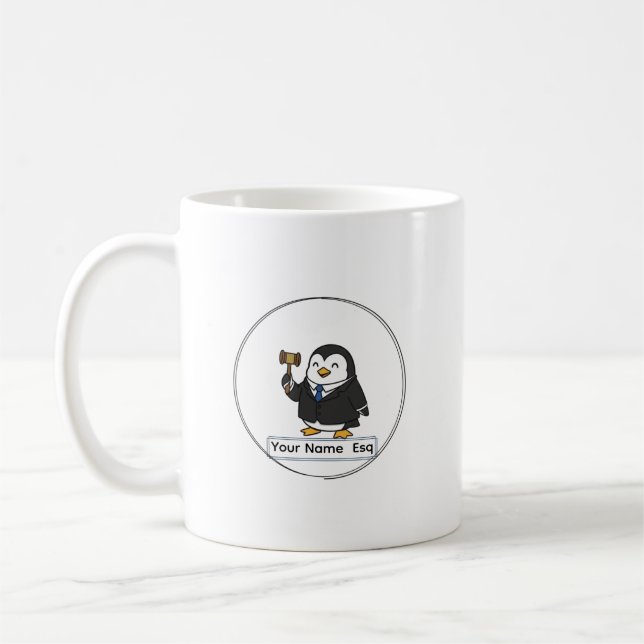 Personalized Lawyer Esq Penguin Ceramic Vessel Coffee Mug (Left)