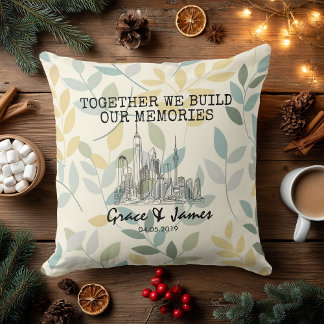 Personalized Leaf Pattern Skyline Couple Pillow