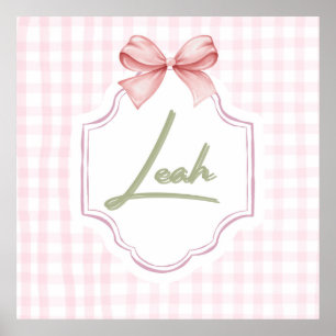 Personalized Leah Baby Girl Nursery Bow&Gingham Poster