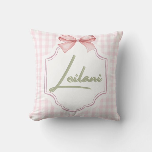 Personalized Leilani Baby Girl Nursery Gingham  Cushion (Front)
