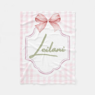 Personalized Leilani Baby Girl Nursery Gingham Fleece Blanket